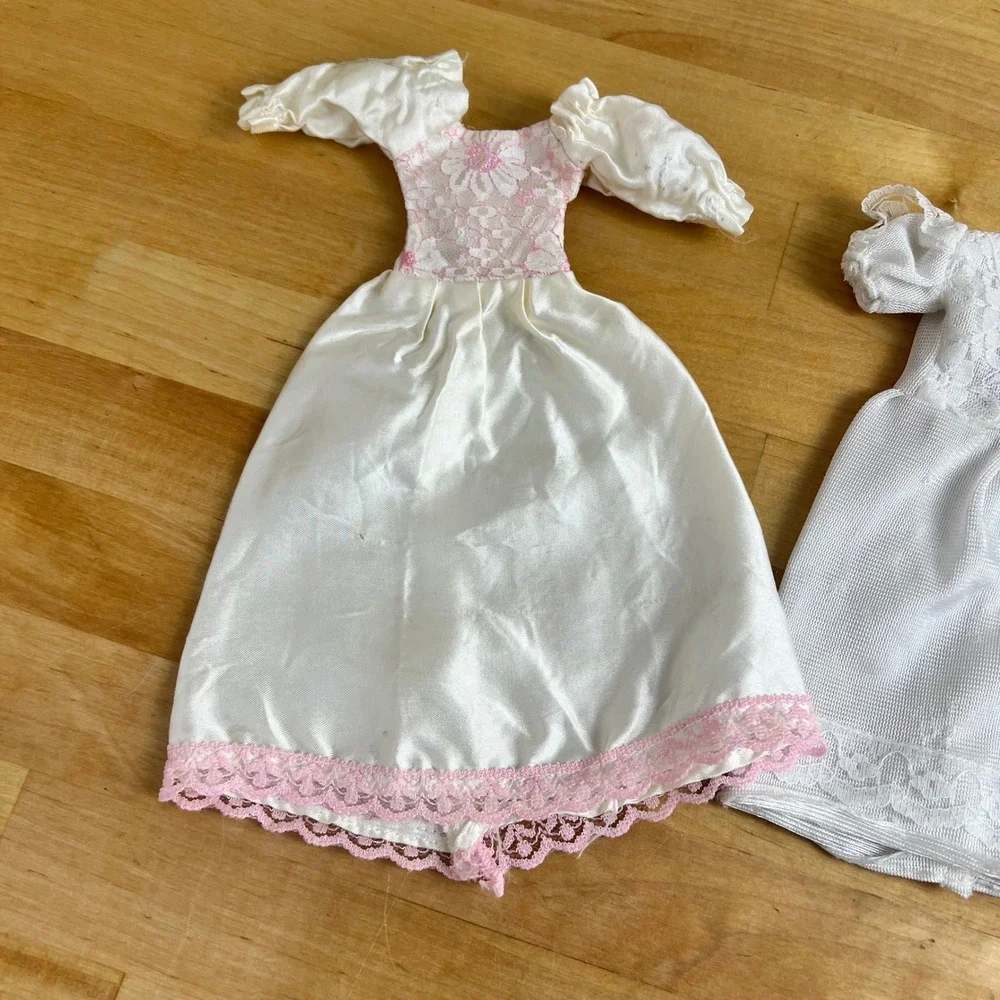 Vintage Barbie Doll Clothes Wedding Dress Gown Bundle (3) White Pink FLAWS